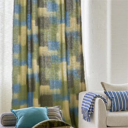 rideau en tissu lin Carrés Ombrés Designers Guild coloris moss