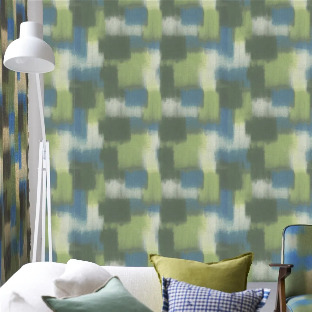 tissu lin Carrés Ombrés Designers Guild coloris moss