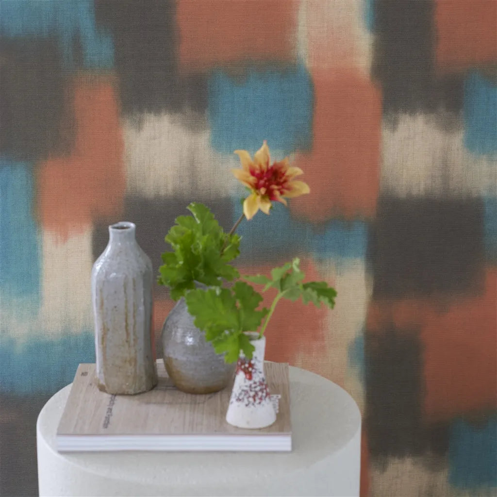 tissu lin Carrés Ombrés Designers Guild coloris terracotta
