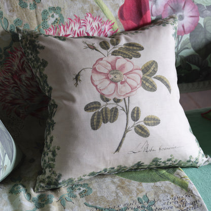 ue de face du coussin John Derian imprimé rose botanique
