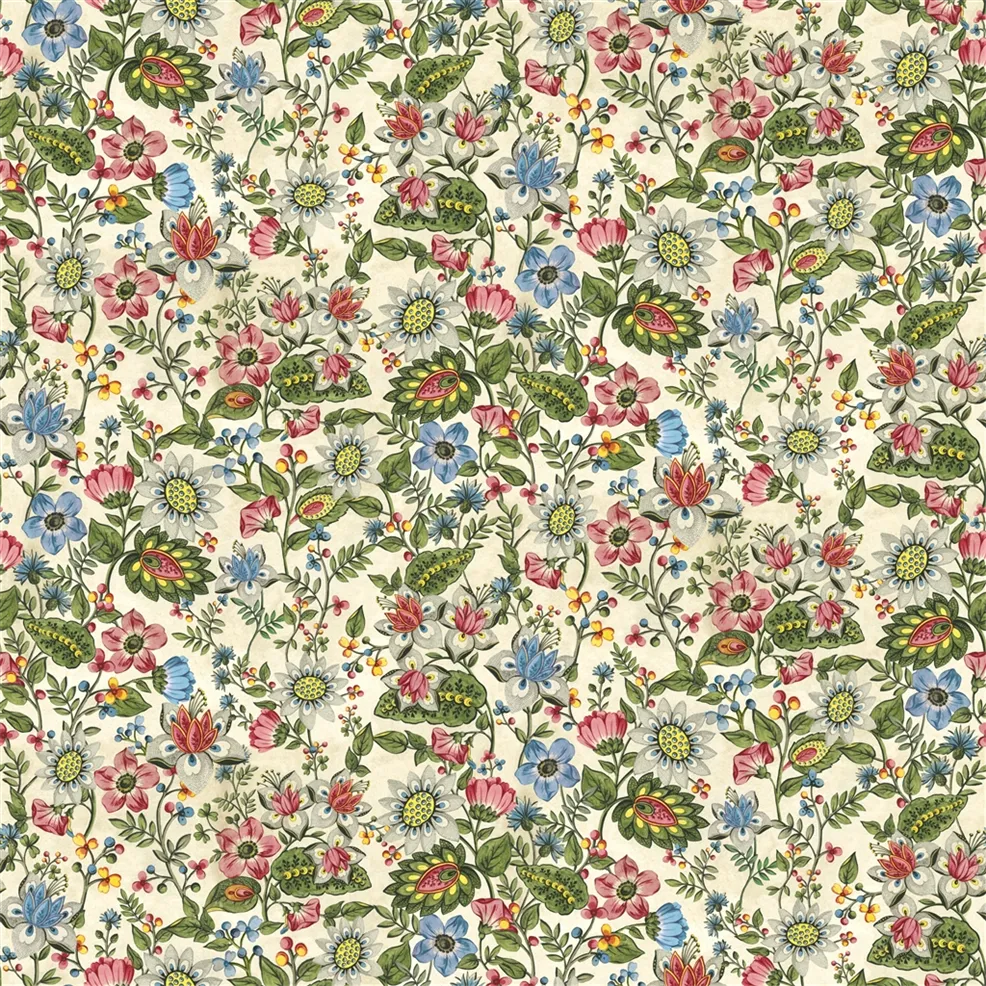 Tissu Folk Flower Parchment John Derian motif floral folklorique