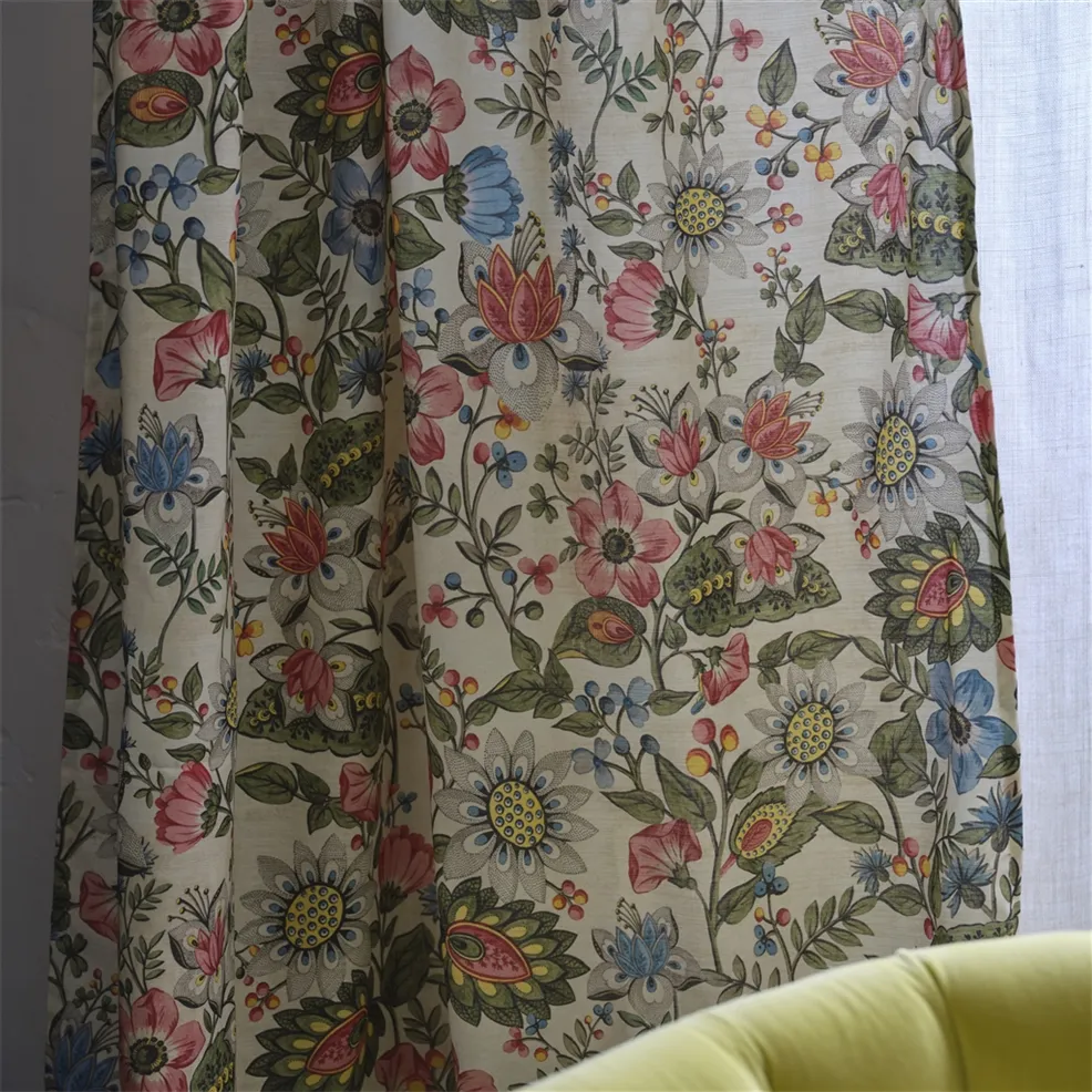 rideau en Tissu Folk Flower Parchment John Derian motif floral folklorique