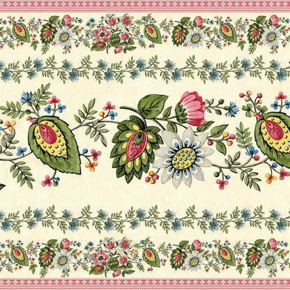 Frise de papier peint floral John Derian Folk Flower coloris Parchment - Détail fleurs vintage.