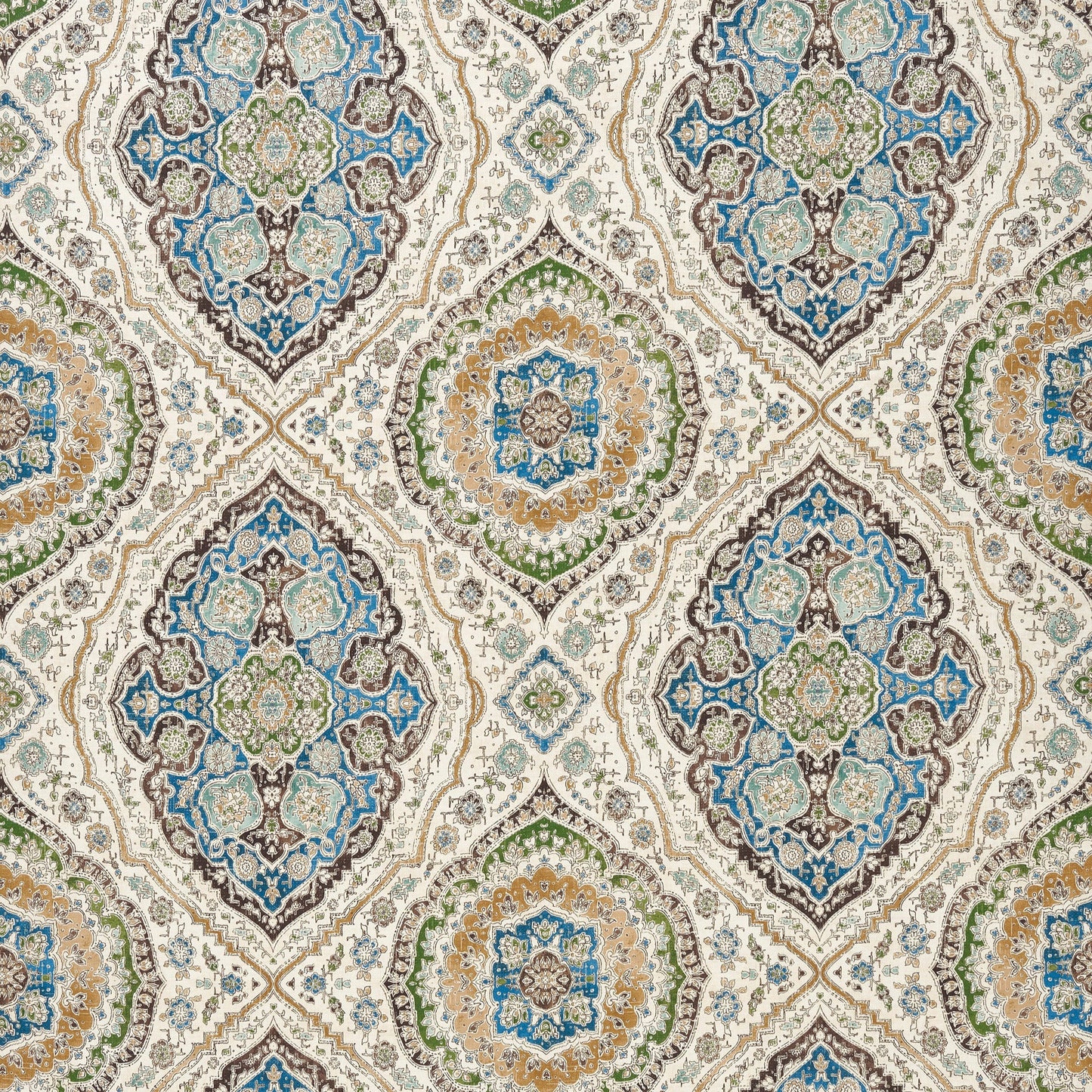 Tissu Karabali cachemire Nina Campbell  bleu et vert  sélection Anne Lavit Lyon