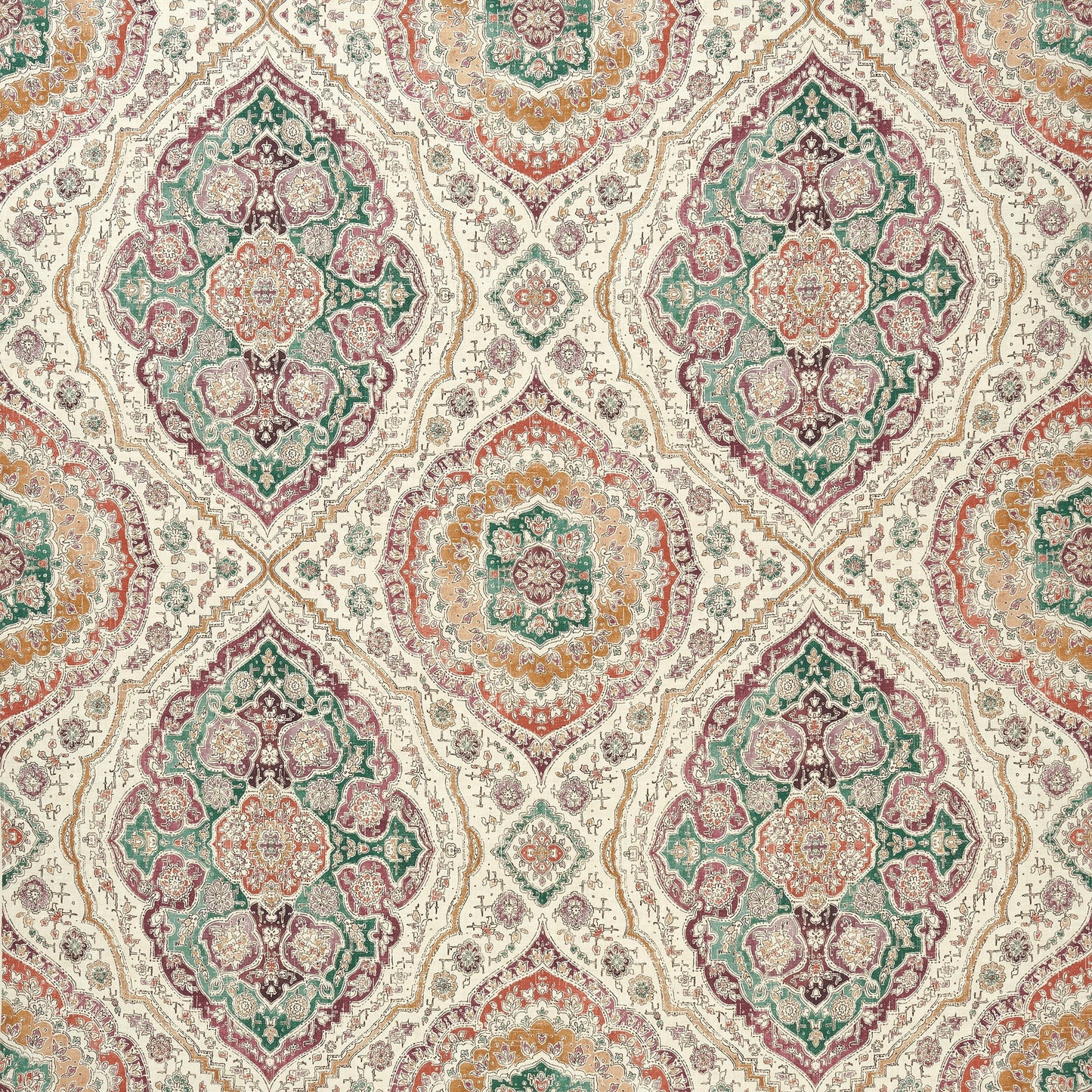 Tissu Karabali aux motifs cachemire jade et Amethyst sélection Anne Lavit Lyon