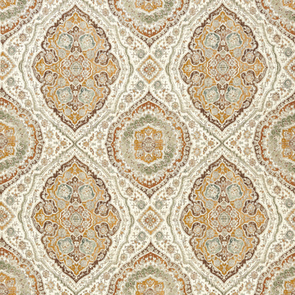 Tissu Karabali aux motifs cachemire Ochre et eucalyptus sélection Anne Lavit Lyon