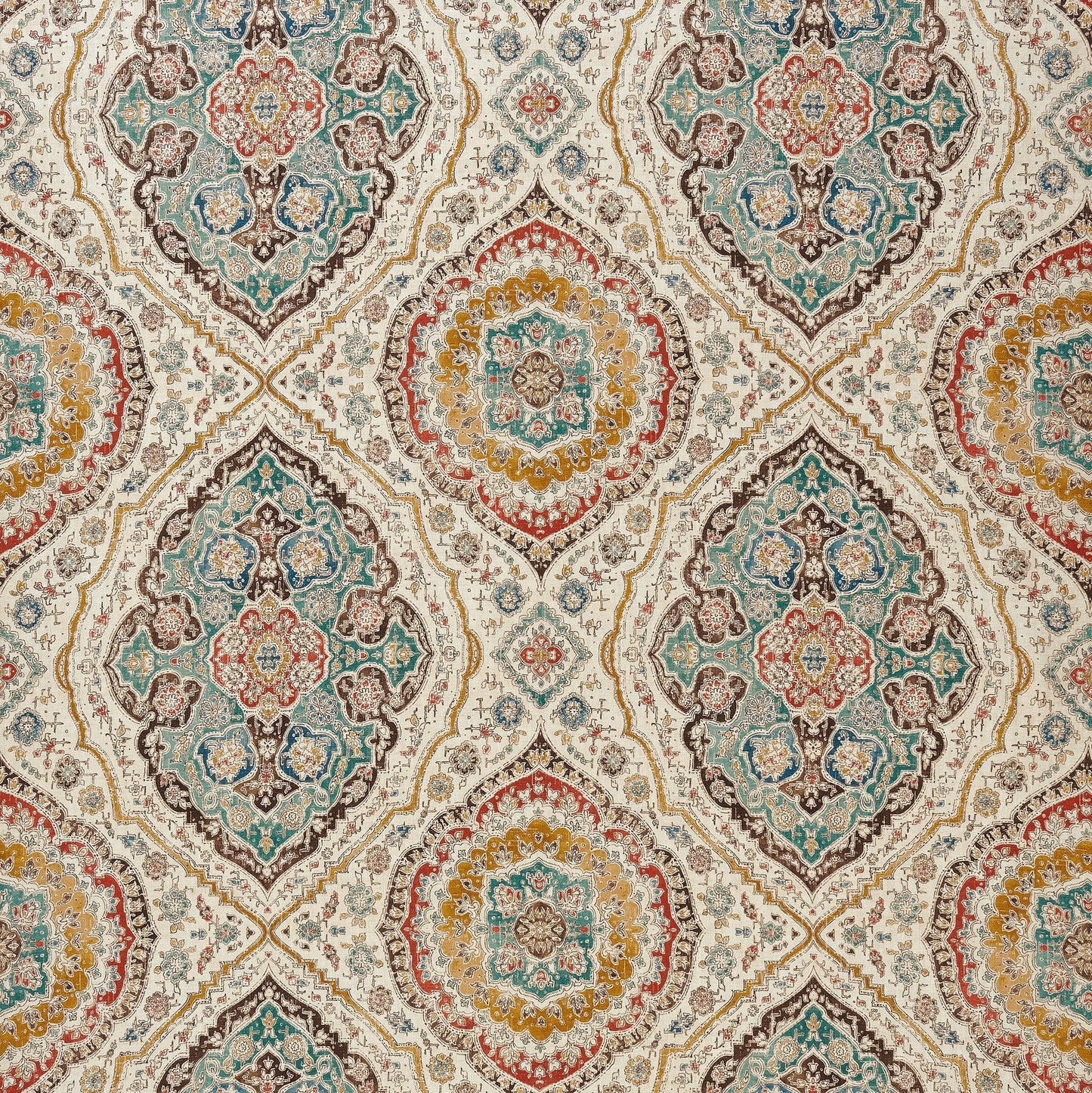 Tissu Karabali aux motifs cachemire t eal russet ochre sélection Anne Lavit Lyon