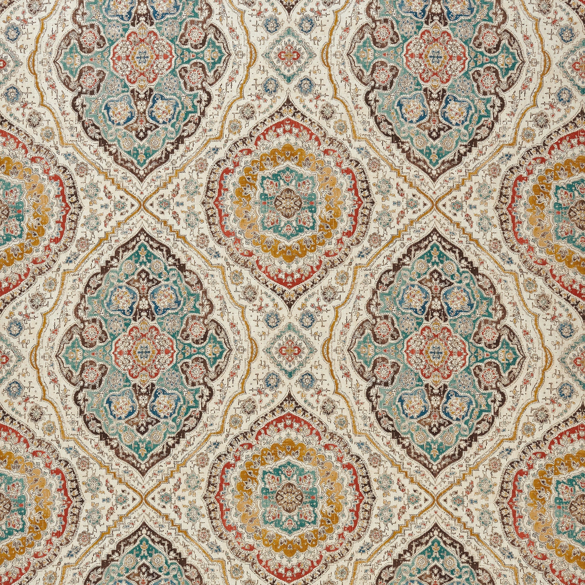 Tissu Karabali aux motifs cachemire t eal russet ochre sélection Anne Lavit Lyon