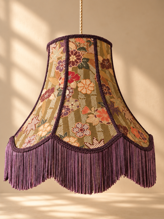 Suspension JOSÉPHINE – Soie Vintage Japonaise & Franges Atelier Anne Lavit Lyon