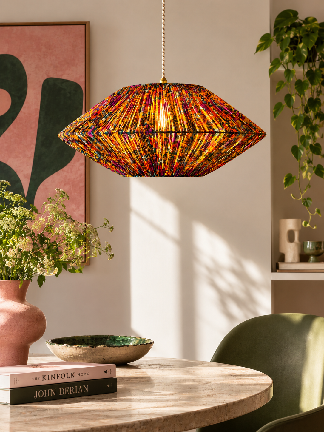 Mis en scène Suspension plissée Ziggy soie vintage fait main Atelier Anne Lavit Lyon