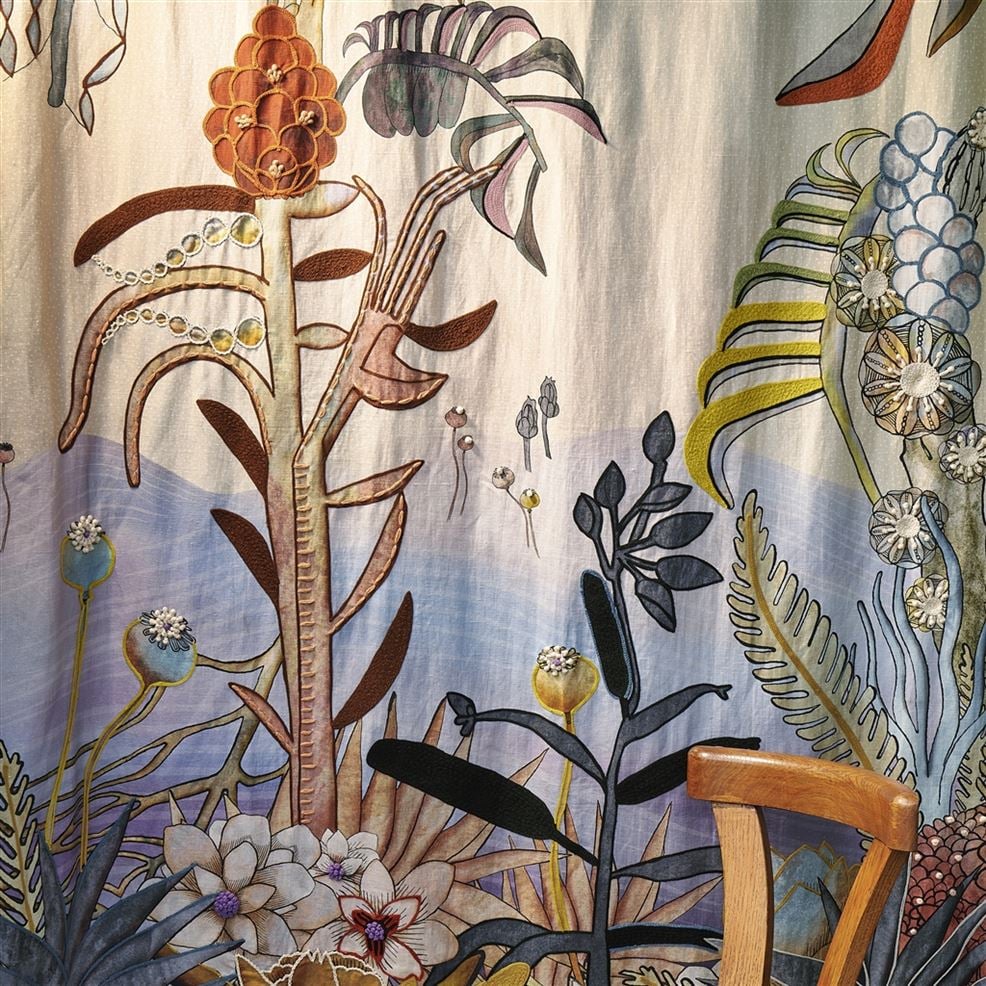 Tissu Otro Mundo Arena – Détail imprimé numérique lin coton inspiration méditerranéenne – Atelier Anne Lavit Lyon