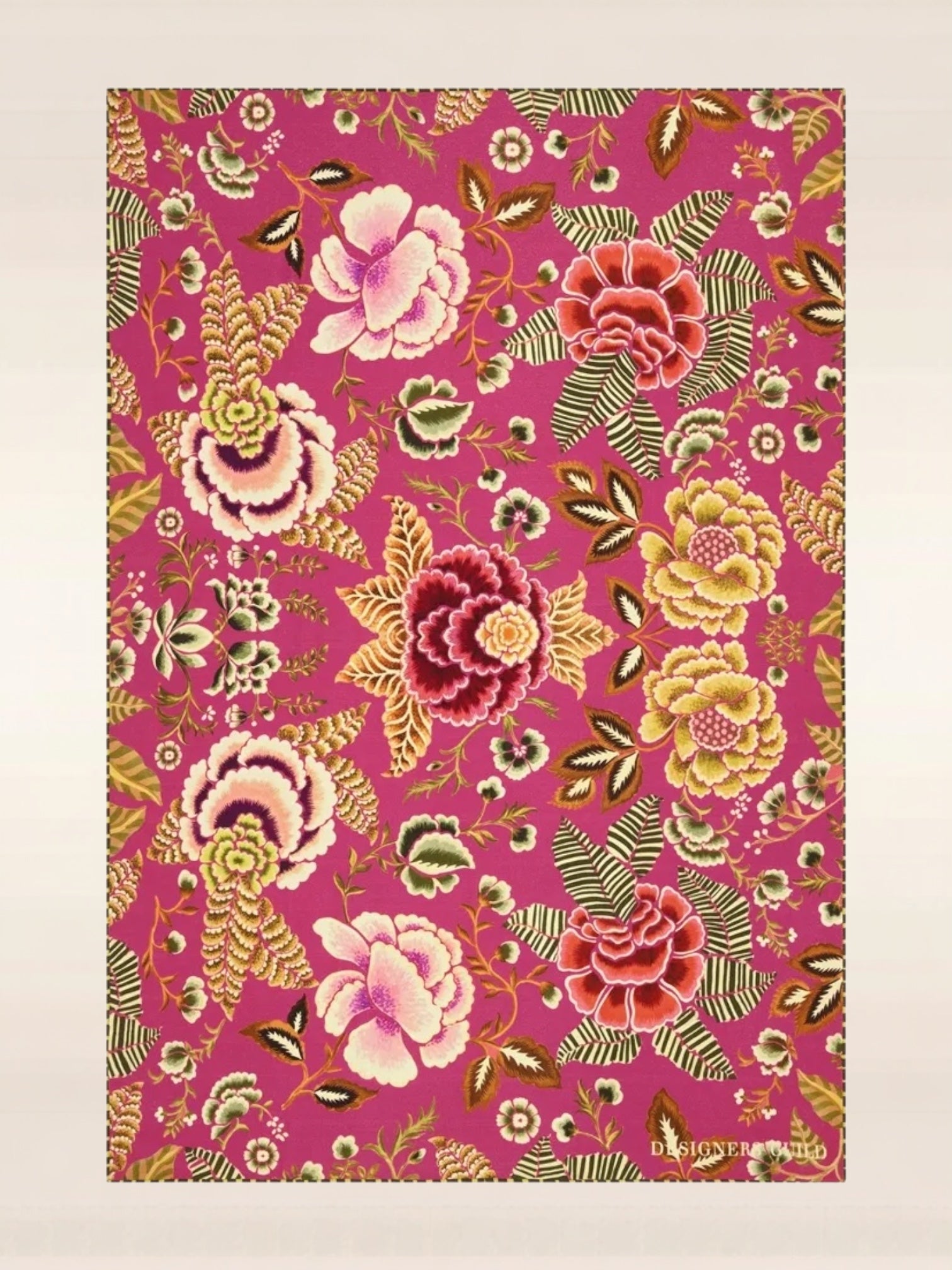 Plaid en laine mérinos rose cerise motif floral damassé Designers Guild - Atelier Anne Lavit Lyon.