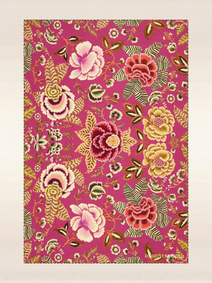 Plaid en laine mérinos rose cerise motif floral damassé Designers Guild - Atelier Anne Lavit Lyon.