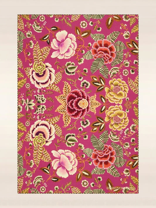 Plaid en laine mérinos rose cerise motif floral damassé Designers Guild - Atelier Anne Lavit Lyon.