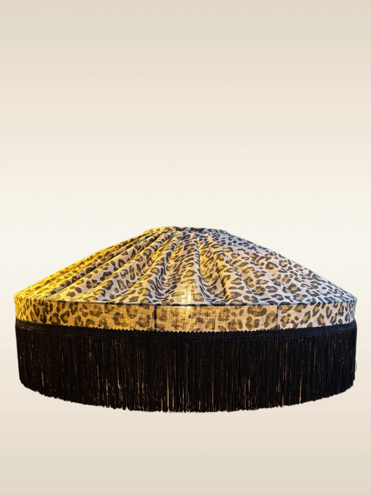 Suspension Léo lin léopard Casamance Ø60 cm – Vue d'ensemble – Atelier Anne Lavit Lyon