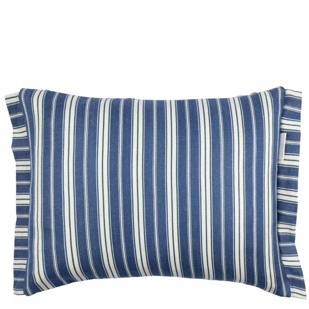 Verso Coussin rectangulaire Toile Vichy bleu indigo Designers Guild avec fils tirés artisanaux